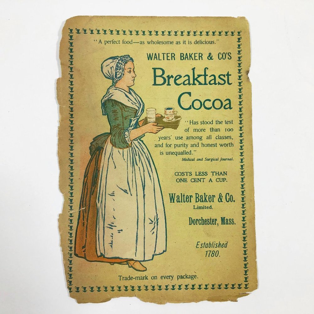 Vintage Walter Baker & Co's Breakfast Cocoa Advertising Page Late 1800's